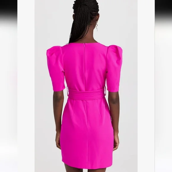 Black Halo Maricopa Puffer Sleeve Mini Dress Vibrant Pink Size 6 - Picture 12 of 12